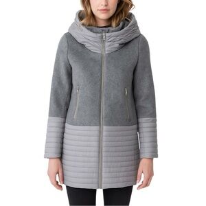 SOIA & KYO Grey Avery Mixed-Media Wool and Puffer Long Coat